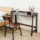 Computer Desk, Foldable Desk, Home Office Desks, Solid Wood Writing Desk, Mid Century Modern Desks, Oak Study Table, Folding Desks for Small Spaces, 39.4 W x 27.6 H x 13.6 D Inches, Walnut
