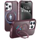 HuwaiH 360° Rotatable Magnetic Ring Stand for iPhone 15 pro max Case, Compatible with MagSafe, Military-Grade Shockproof, Anti-Scratch Matte Translucent Phone Case for iPhone 15 pro max(Burgundy)