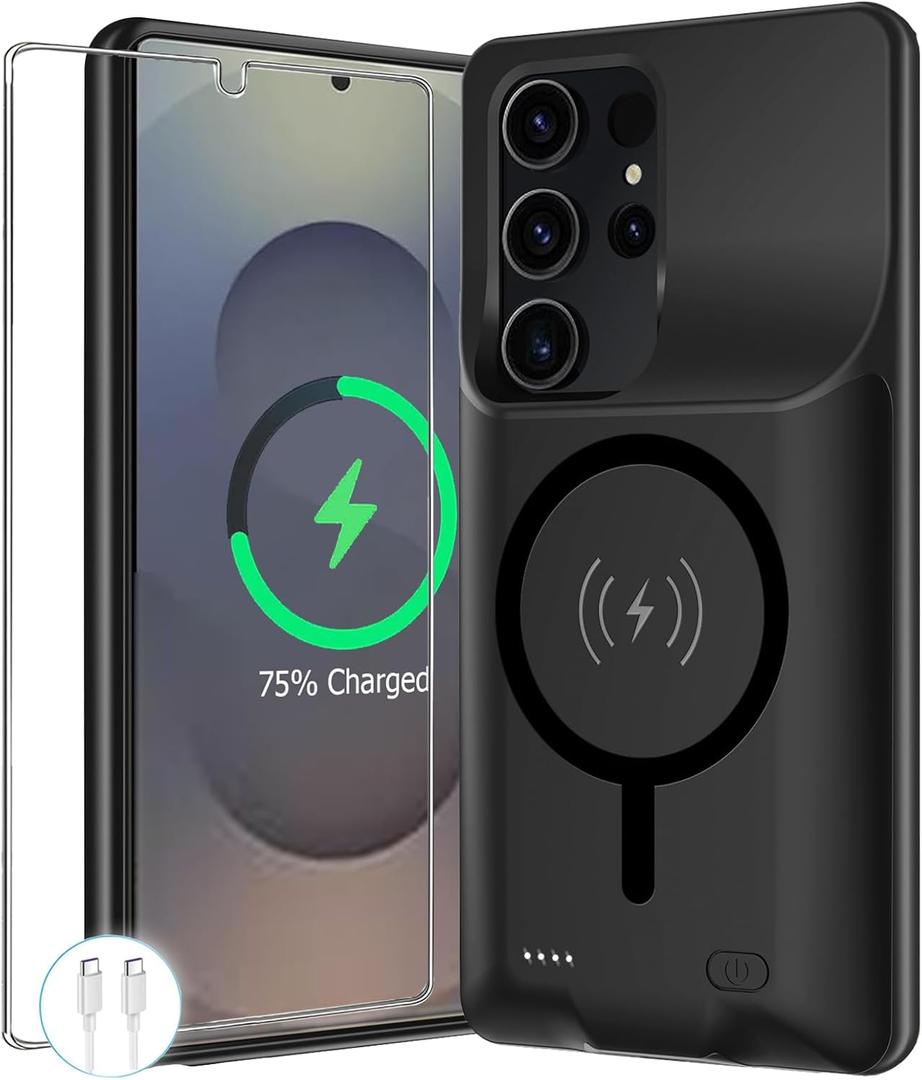 Battery Case for Galaxy S25 Ultra,12000mAh Portable Protective Wireless Charging Case Compatible with Galaxy S25 Ultra 5G 2025 (6.9 inch) Rechargeable Extended Battery Pack Charger Cover (Black)