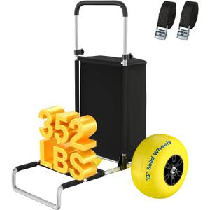 Never Flat Heavy Duty Beach Wagon – 13" Solid TPU Wheels, 352 lbs Capacity,Foldable Aluminum Wagon Dolly Buggy,Quick Fold,Adjustable Handle,All-Terrain Cart for Sand,Camping, Fishing & Outdoor,Yellow