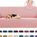 KEKUOU Stretch Sofa Cover Slipcover Couch Covers for 3 Cushion Couch Sofa pet Friendly (78"-94") Furniture Protector Sofa with Elastic Bottom for Kids,Dog, Jacquard Small Checked(Large,Dusty Pink)