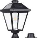 Solar Post Light ST4334Q Vintage Dusk to Dawn Outdoor Bright LED Solar Powered Lamp for Pole Pillar Yard Gates Pathway (Lamp with Base)