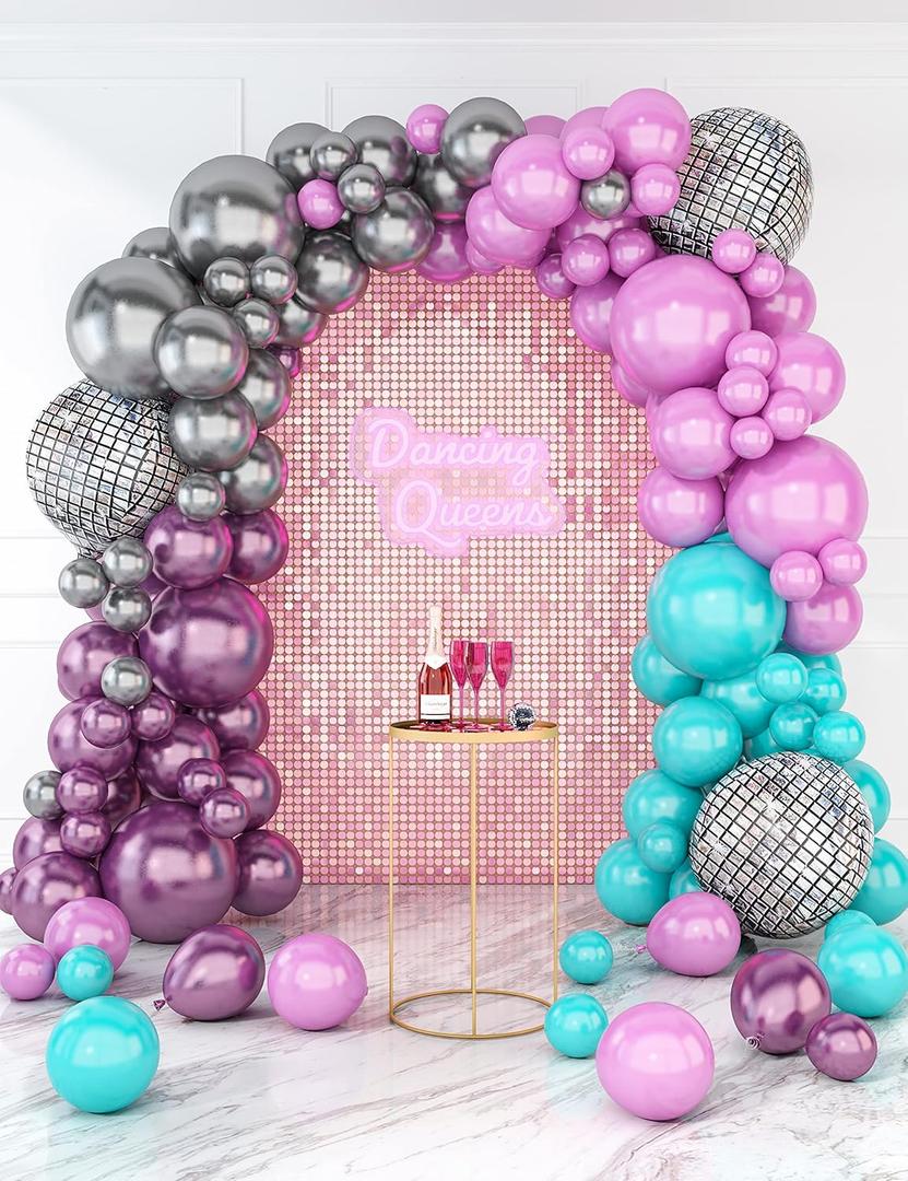 HOUSE OF PARTY Disco Balloon Garland Kit 96 Pcs Latex and Holographic Foil Balloons with Disco Foil Balloons for Birthday, Bachelorette, Last Disco Party Decorations