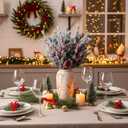 8 Pcs 25.6" Artificial Christmas Snow Flocked Pine Branches with Pine Cones Red Berries Faux Greenery Stems Winter Xmas Tree Needle Pick for Vase Filler DIY Craft Garland Wreath Home Decor