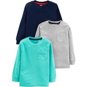 Simple Joys by Carter's Boys' 3-Pack Long Sleeve Shirts (3T, Grey/Navy)