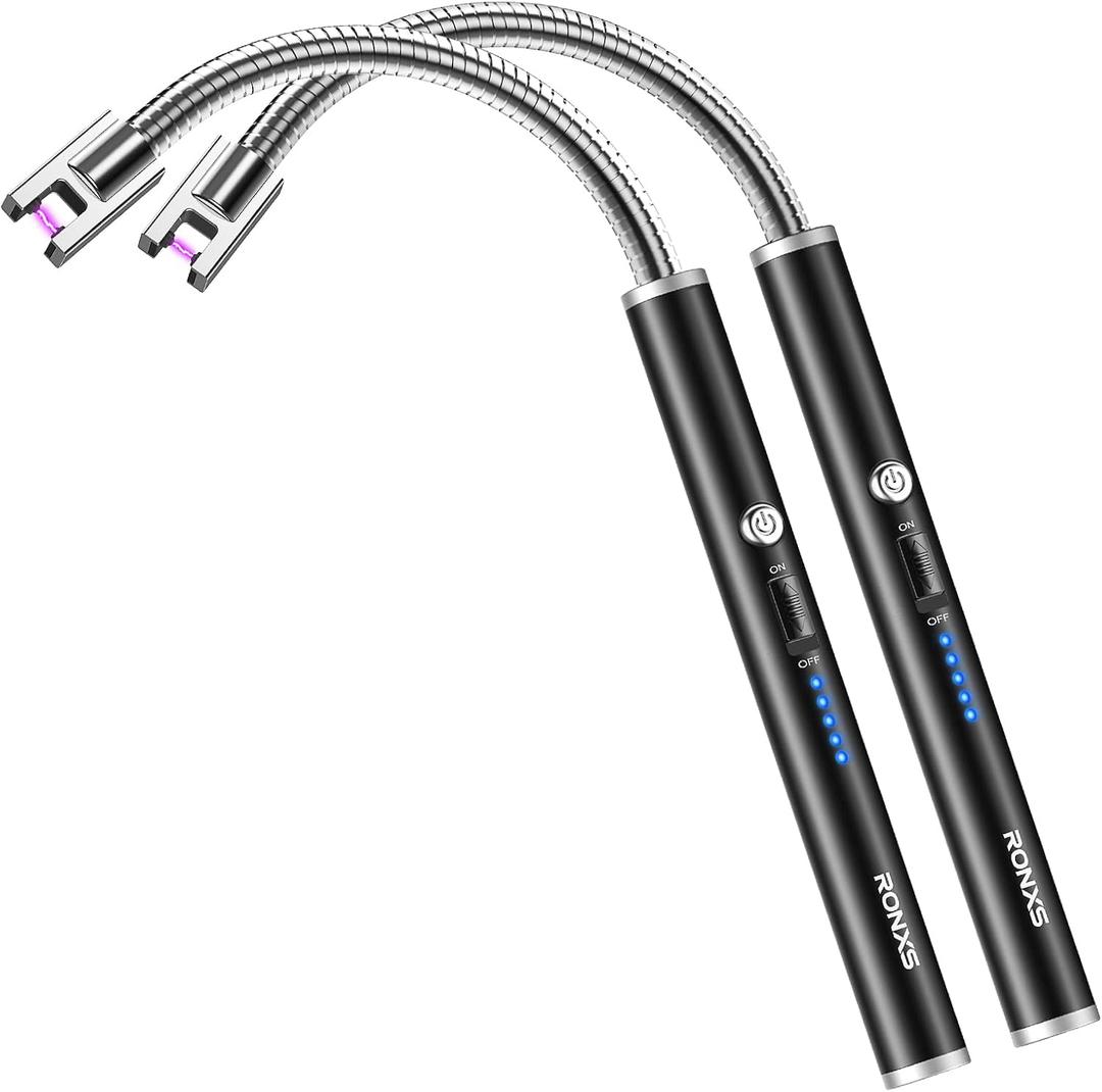 RONXS Electric Lighter - Rechargeable Type C with LED Display, Flexible Neck Plasma Arc Lighter for Fireworks, Gas Stove, BBQ