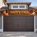 Fall Thanksgiving Autumn Banner with Maple Pumpkin Long Yard Banner for Harvest Party Outdoor Front Porch Home Door Decoration (Happy Fall A-8.2x1.5Ft)