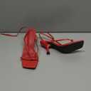 PiePieBuy Women's Lace Up Heeled Sandals Square Flip Flop High Heels Strappy Party Shoes (6.5, Red)