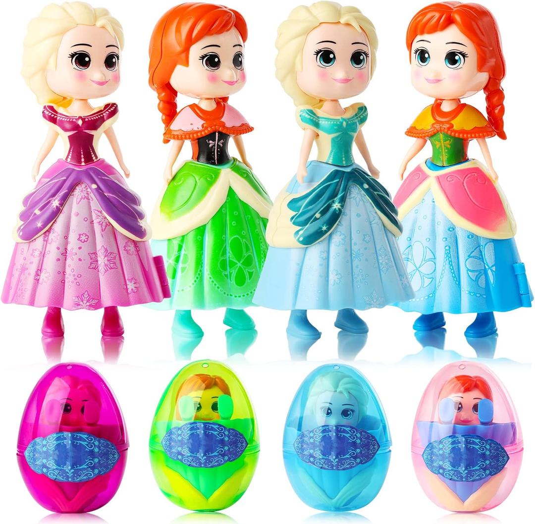 Xutengy 4 Pack Easter Basket Essentials Fillers Gifts Jumbo Princess EggsDeformation Prefilled Toys for Kids Toddler Boys Girls Easter Party Favors Surprise Eggs