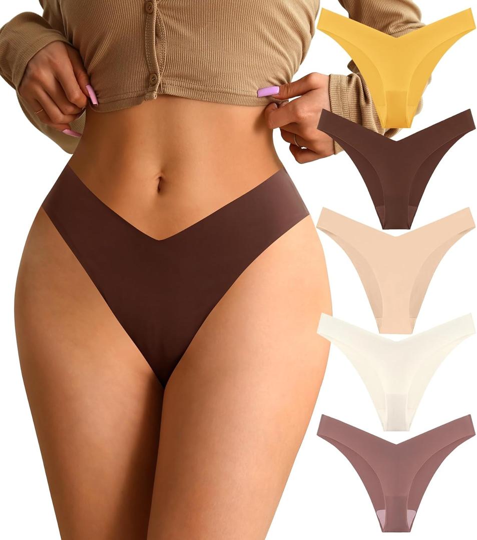 ASIMOON High Waist Bikini Underwear Womens Seamless Lace No Show Panties Soft Stretch High Cut Panties 10 Pack (L)