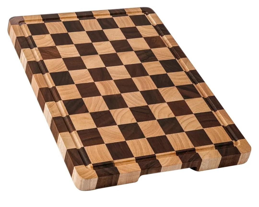 Cutting Boards for Kitchen, Checkered Cutting Board Upgraded, Acacia Wood Chopping Board with Juice Grooves & Handles, Large Butcher Block Serving Tray 13 3/8in x 15 1/2 in.