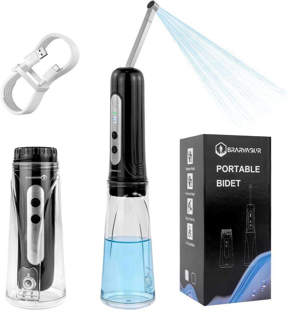 2026 Upgraded Portable Bidet for Travel  High-Pressure Electric Handheld Sprayer, 380ml, Rechargeable 800mAh Battery-Powered, for Women, Men & Babies (Black)