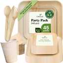 Chic Leaf Compostable & Biodegradable Palm Leaf Disposable Party Plates, Cups & Napkins Set - 10" & 7", 45 Person Set - Heavy Duty Party Supplies - Square Appetizer Plates, Cups & Napkins Disposable