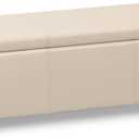 SIMPLIHOME Avalon 48" Wide Vegan Leather Storage Ottoman in Satin Cream, 18.1"D x 48"W x 16.1"H