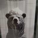 Funny Bear Bathroom Wall Art, Bear Taking Bath Canvas Print, Framed Black and White Animal Decor for Bathroom Restroom Farmhouse Home 16x24 Wood Framed