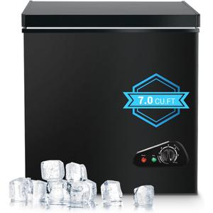 Chest Freezer 7.0 Cu.Ft Compact Chest Freezers with 7 Adjustable Thermostat Top Open Door Freezer Compressor Cooling with Removable Storage Basket for Home Bar Dorm (BLACK)