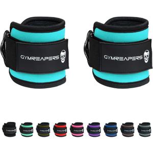 Gymreapers Ankle Straps For Cable Machine Kickbacks, Glute Workouts, Lower Body Exercises - Adjustable Leg Straps with Neoprene Padding (Pair, Cyan)