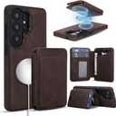 Magnetic Detachable Wallet Case for Samsung Galaxy S26 Ultra with Kickstand,2-in-1 MagSafe Compatible RFID Blocking Card Holder,Slim PU Leather Cover Vintage Brown