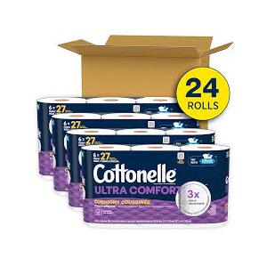 Cottonelle Ultra Comfort Toilet Paper with Cushiony CleaningRipples Texture, Strong Bath Tissue, 27 Family Mega Rolls = 108 Regular Rolls (2 Packs of 6)