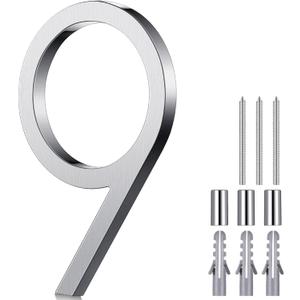 Blulu 8 Inch Stainless Steel Floating Large House Number 0-9 for Outside Modern Floating Address with Nail Kit and Instructions High Gloss Silver Address(Number 9)