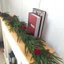 vivimemo 6 FT Green Garland Soft Green Pine Needle Red Berry Pinecone Garland Porch Table Window Fireplace Decoration Winter Holiday Party Office Decoration