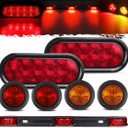 Partsam 12v LED Truck Trailer Light Kit Waterproof,2x 6 Oval Red Stop Turn Tail Brake Lights+14.17" Red 3 Light 9 LED Stainless Steel ID Light Bar+(2xRed+2xAmber) 2" Round 4 LED Side Marker Lamps