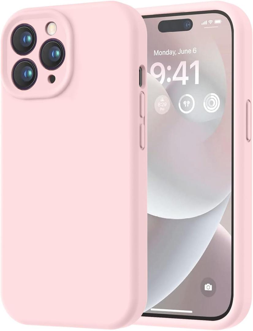 LOVE 3000 Designed for iPhone 14 Pro Case, Premium Silicone with [Soft Anti-Scratch Microfiber Lining] Shockproof Protective Phone Case for Men Women Girls 6.1", Chalk Pink