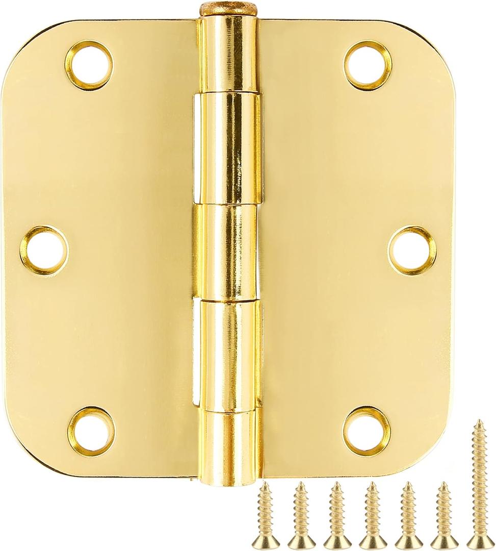 Door Hinges Polished Brass 3.5 Inch Interior Door Hinges Bright Gold 12 Pack 5/8" Radius Corners 3-1/2 Hinge for Master Bedroom,Biford,Basement Side Doors Yellow Shiny Luxury Residential Hardware JIW
