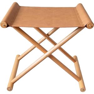 Vegan Soft Leather Solid Beech Wood Multipurpose Foldable Portable Foot Stool Vanity Stool or Freestanding Magazine Holder -Van Dyke Brown