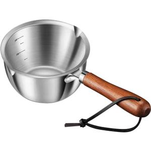 Butter Warmer With Wooden Handle for Seafood, Mini Milk Warmer Stainless Steel for Coffee, Melting Pot Small Heating Cookware Soup Warmer Pan (5.28oz/150ml)