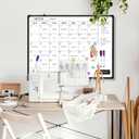 Monthly Whiteboard Calendar for Wall, 24" x 18" Dry Erase Board with Plastic Frame, Hanging Dry Erase Calendar with 3 Mini Sticky Notes for Kitchen Planner, Memo, Home and Office, Black