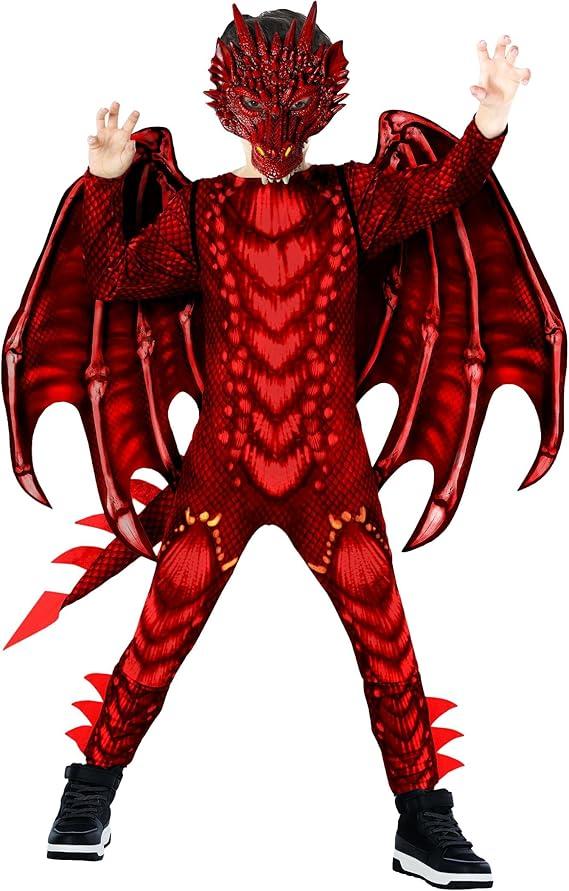 Morph Dragon Costume For Kids, Dragon Wing Costumes For Boys, Halloween Costumes Kids, Boys Halloween Costume (Medium, Red)