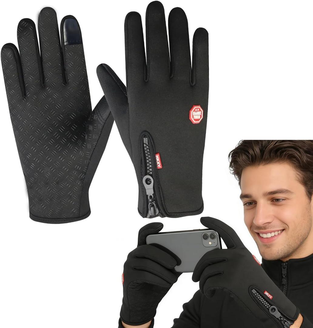 Warm & Touchscreen Gloves, Anti-Slip Thermal Winter Gloves for Men & Women, Windproof Cold Weather, for Motorcycle Riding, Bicycle, Cycling, Hiking & Winter Sport Outdoor Gloves (Large)