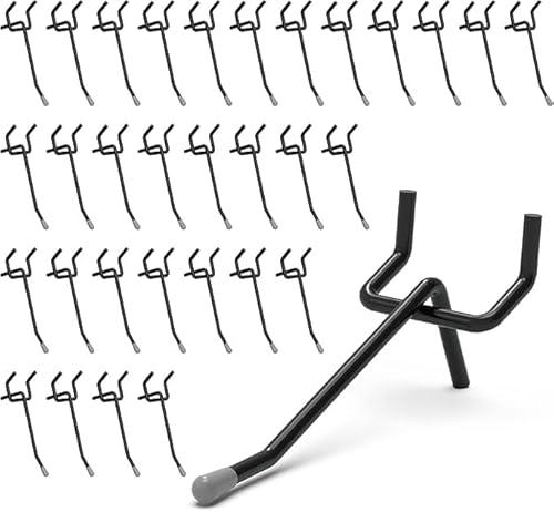 HUHOLE Pegboard Hooks 2 Inch 50PC, Black Peg Board Hooks, Fit 1/4" or 1/8" Pegboard, Ideal Peg Board Organizer Accessories for Garage Tool Organization, Wall Storage (Black, 2 Inch)
