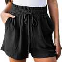 Hody Lovy Linen Beach Vacation Shorts for Women Dressy Casual Summer Outfits High Waisted Lounge Comfy Wide Leg Loose, L
