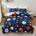 Btargot 3 Piece Navy Rugby Ball Comforter Set for Boys Teens, Sports Football Basketball Reversible Bedding Set, Full