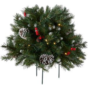 National Tree Company 18 in Pre-Lit Frosted Berry Artificial Christmas Urn Filler, Christmas Decoration with Pinecones, 35 Clear LED Lights, 175 Tips, Timer, Tripod Stake, Green