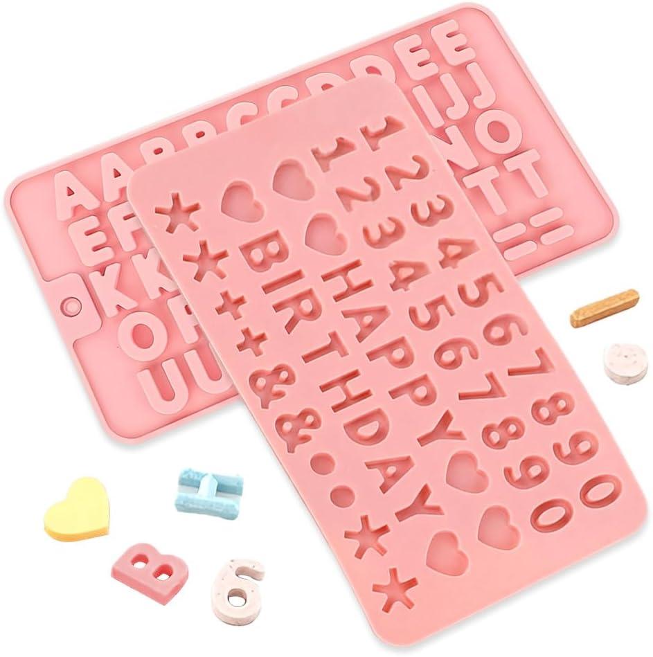 Pack of 2 Silicone Moulds Letters and Numbers, Chocolate Mould Letters Numbers, Rubber Bear Moulds Sweets, Silicone Moulds Casting Moulds DIY for Ice Cubes, Candles, Soaps - Pink