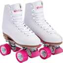Chicago Skates Classic Quad Roller Skates for Women & Men  Durable & Top Performance, Adjustable High-Top Boots for Safe Indoor/Outdoor Roller Derby60mm PU Wheels & Semi-Precision Bearings (White)