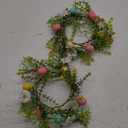 Easter Day Candle Rings Set of 2, 4 Color Eggs and Flower Wreaths for Pillar and Taper Candles - Festive Candlesticks Centerpieces for Easter Day, Baby Shower, Birthday, Spring Dinner Table Decor