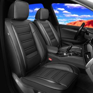 Fit Camry Car Seat Covers for Select Toyota Camry 2012-2024 2025 - Full Coverage Leather, Airbag Compatible, Waterproof & All Weather Seat Cushion Protector, Full Set, Black