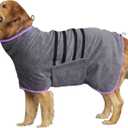 Dog Drying Coat - Fast Drying Dog Towel Robe - Microfiber Super Absorbent Pet Bathrobe, Adjustable Collar & Belly Strap Fast Drying Coat Pet Dog Cat Bath Robe Towel (X-Large, Grey)
