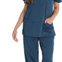 Just Love Solid Stretch Scrub Set for Women Stretchy Mock Wrap Top and Cargo Pants (X-Small, Carribean Blue)
