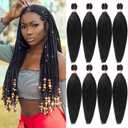 Pre Stretched Braiding Hair 8 Packs 18 Inch Professional Hair for Braiding Easy to Twist Crochet Braids Hot Water Setting Yaki Straight Synthetic Hair Extensions, Natural Black