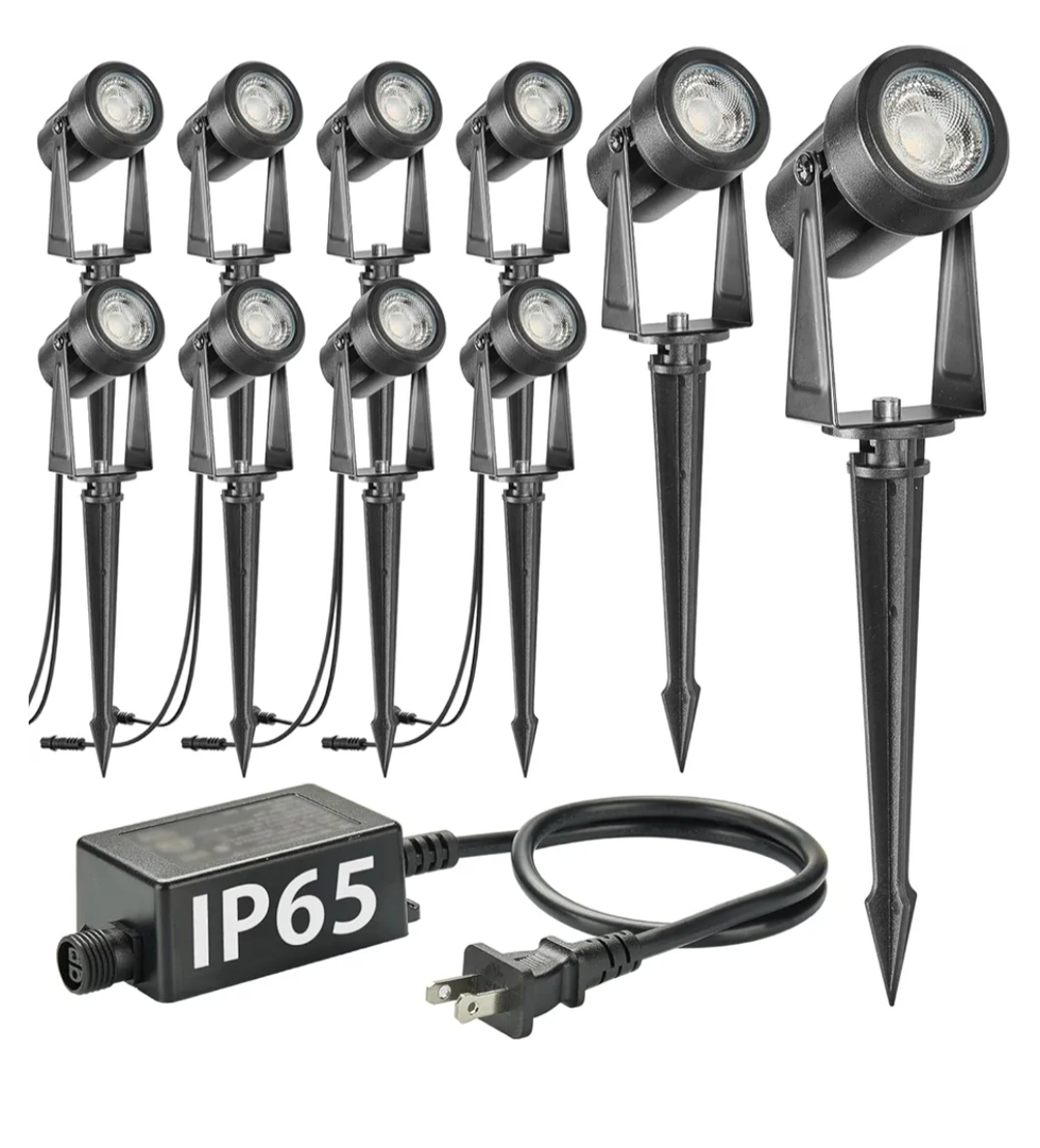 SUNTHIN Outdoor Landscape Lighting, 10 Pack Outdoor Spot Lights with Transformer for Yard, Plant, Lawn, Tree, Flags, House, Garden, Fence Use, IP65 Waterproof & Connectable