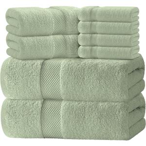 White Classic Luxury Bath Towel Set of 8 Pieces - 100% Turkish Cotton Highly Absorbent Towels for Bathroom, 2 Luxury Bath Towels 700GSM, 2 Hand Towels, 4 Washcloths, Green (11: Mint Green)