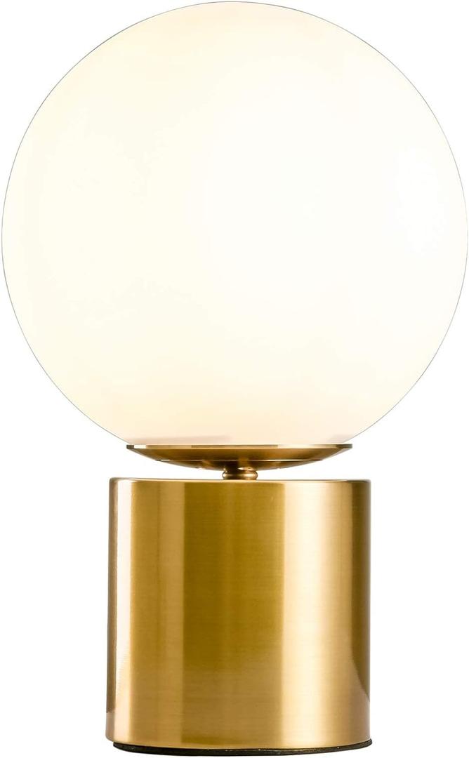 11 Inch Modern Gold Globe Table Desk Lamp,Vintage Mid Century Round Table Lamp with White Glass Shade Metal Base for Bedroom Bedside Lamp Living Room End Table