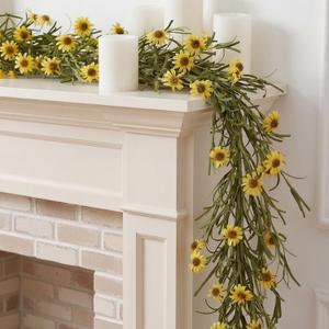 Daifunli 1 Pcs 6ft Artificial Daisy Garland with Wild Grass Branches Yellow Daisy Wildflower Vine Fake Hanging Vines Spring Summer Garland for Wedding Porch Stair Table Birthday Centerpieces Decor