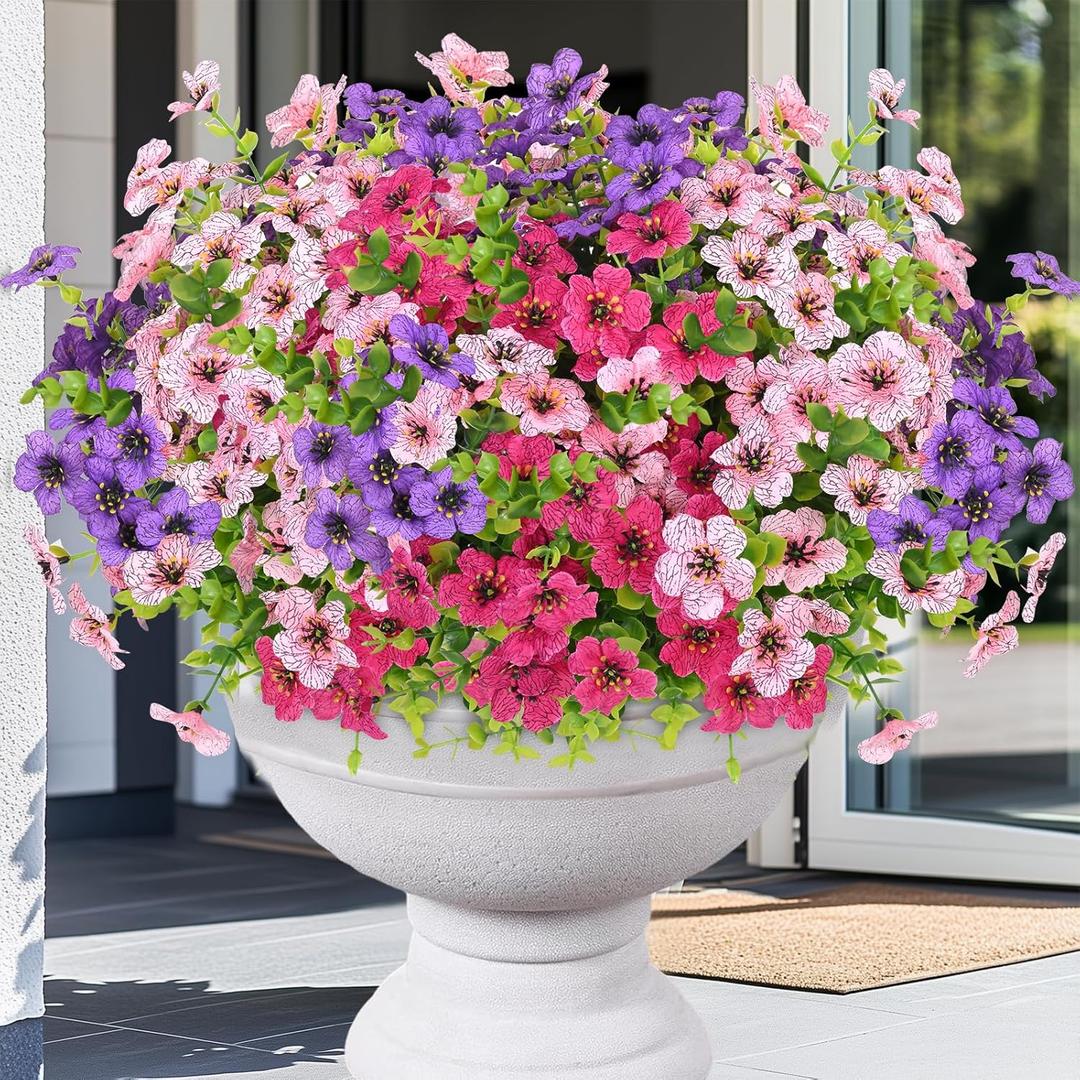 Elyum Artificial Flowers for Outdoors, 18 Bundles Artificial Plants & Flowers Outdoor, UV Resistant Faux Flowers Outdoor Fake Flowers for Outside Porch Window Box Decoration(Mixed Color)