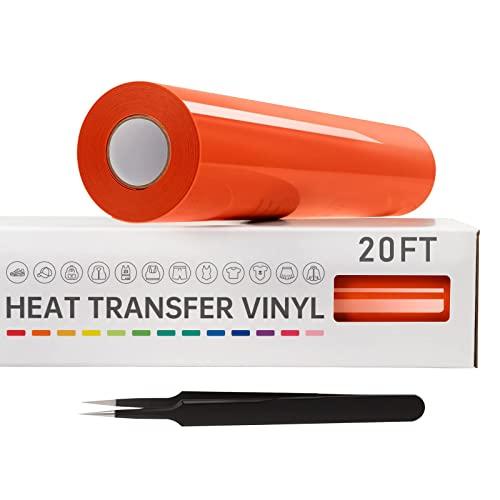 VinylRus Heat Transfer Vinyl-12” x 20ft Orange Iron on Vinyl Roll for Shirts, HTV Vinyl for Silhouette Cameo,Easy to Cut & Weed